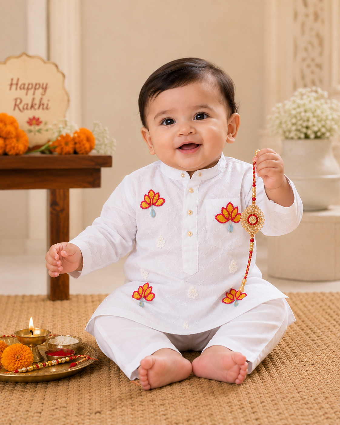 Hovea Cotton lakhnavi Hand Painted lotus kurta set