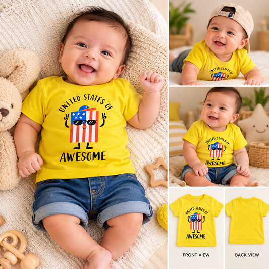 Hovea newborn baby boy wearing yellow printed T-shirt