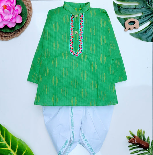 Boys Green Kurta Dhoti Set | Traditional Festive Wear – Hovea