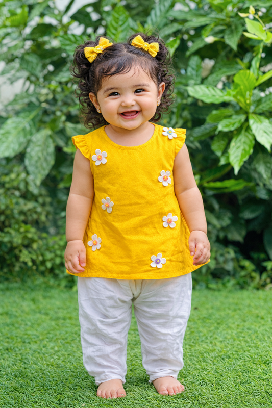 yellow Cotton kurta Summer set for girls