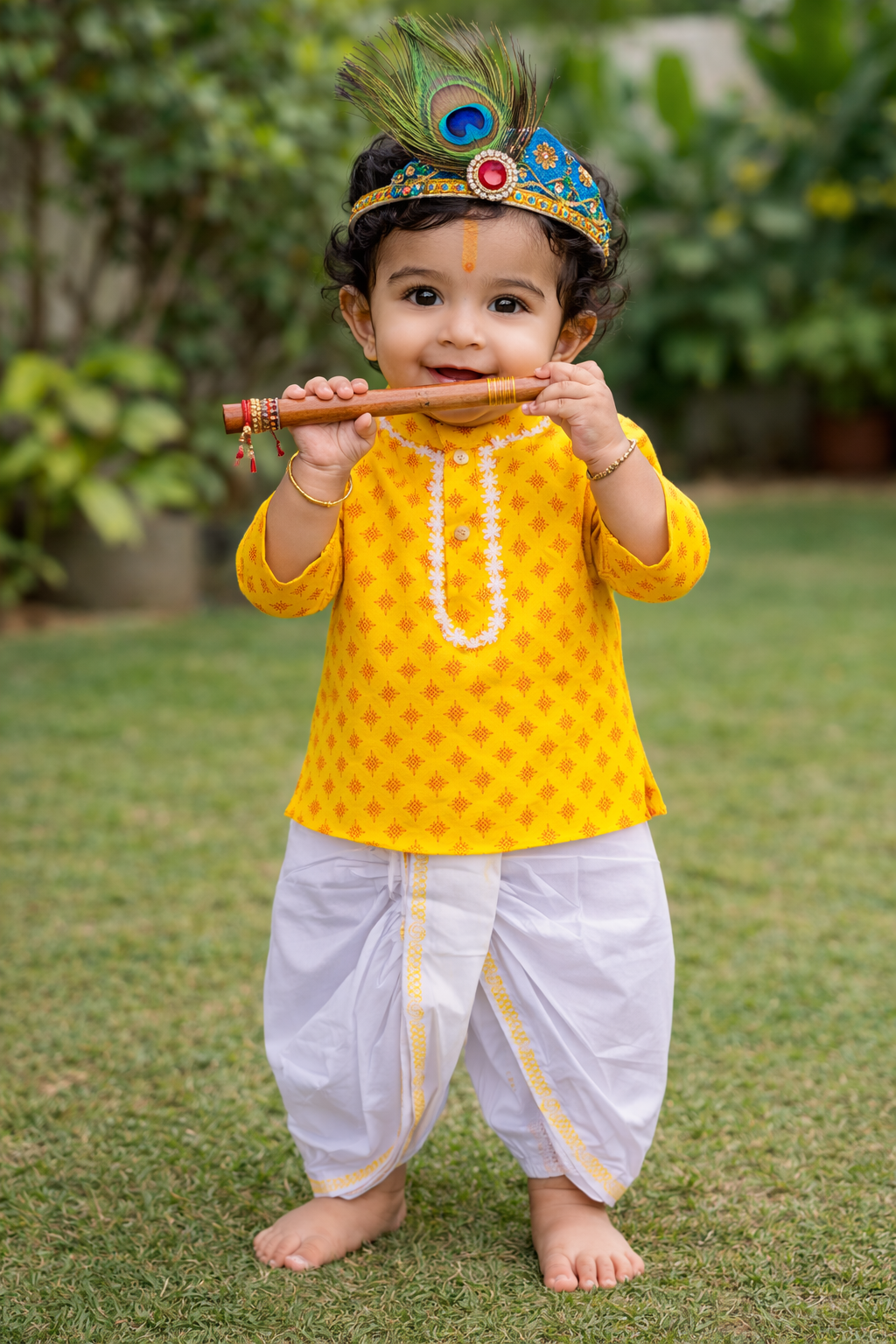 Happyjunglee Yellow Cotton Printed Baby Boy Kurta Pajama or Dhoti set