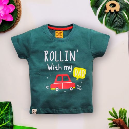 Babynjungle-infants 100% Cotton Printed Dark Green Tshirt for Boys