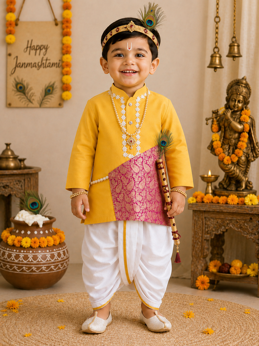 Hovea Cotton Yellow Kurta Ethnic wear for Boys