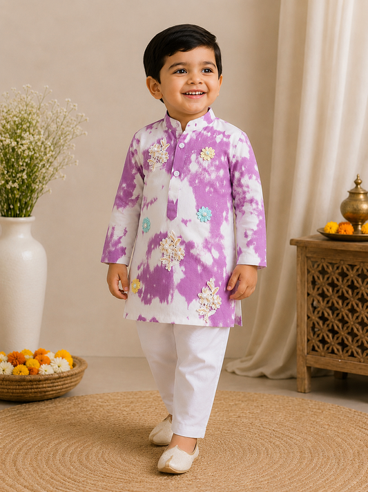 Tie and dye Cotton Ethnic kurta Set