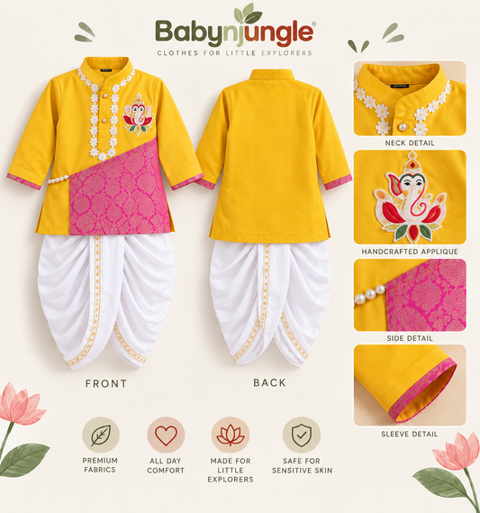 Hovea Cotton Ganesha dress Dhoti kurta set For Boys