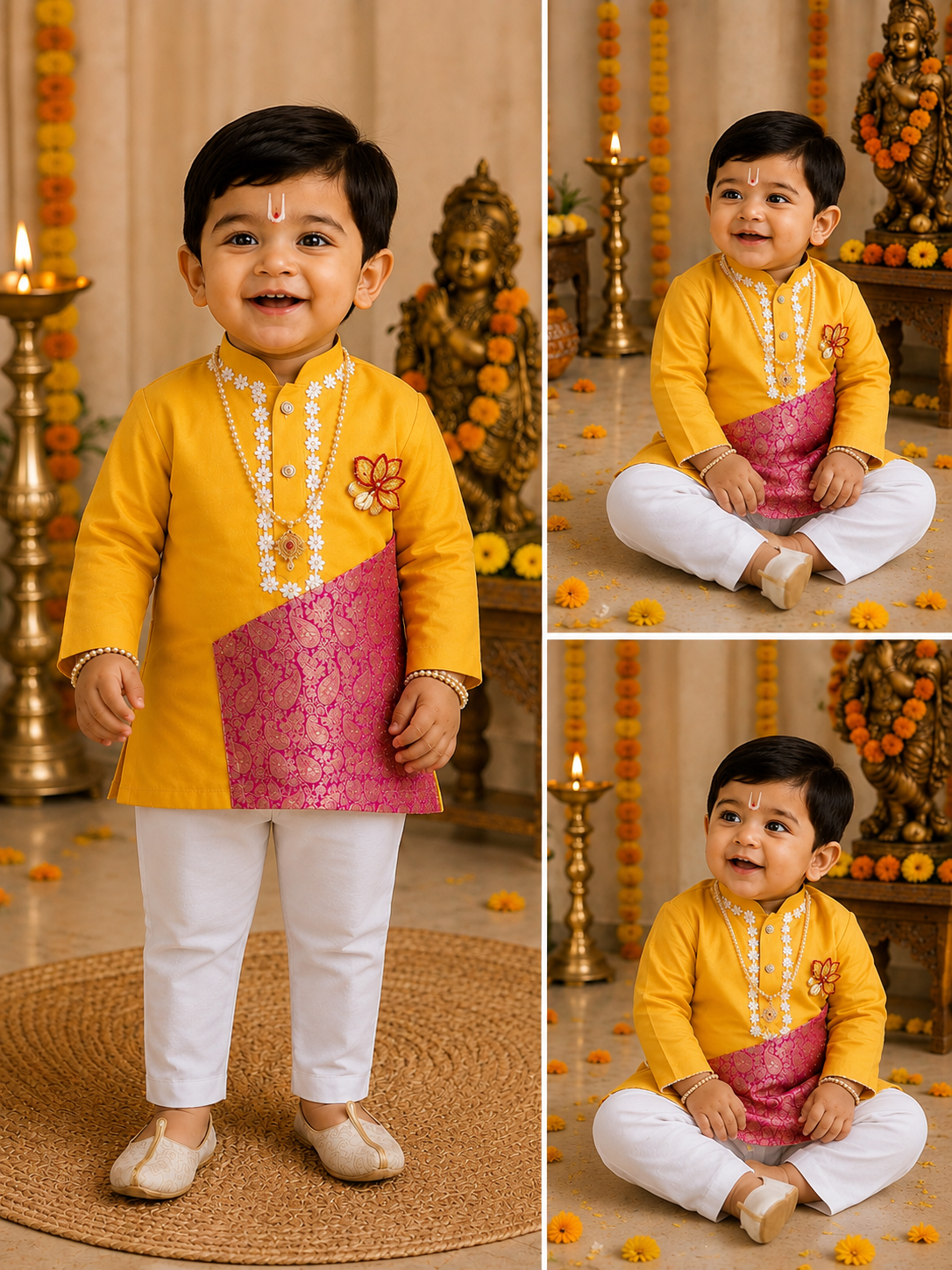 Hovea Cotton Yellow Kurta Ethnic wear for Boys