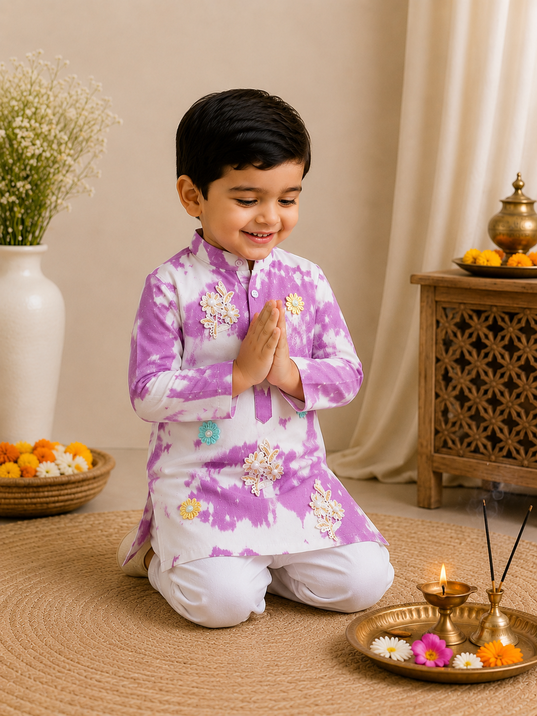 Tie and dye Cotton Ethnic kurta Set
