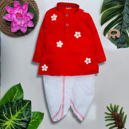 babyNjungle -Infant-Toddler-100% cotton Ethnic Wear embellished flower dhoti kurta set for Boys