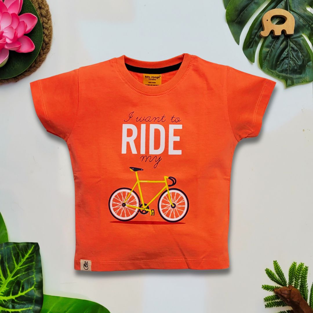 Babynjungle-infants Cotton printed Orange Tshirt for Boys