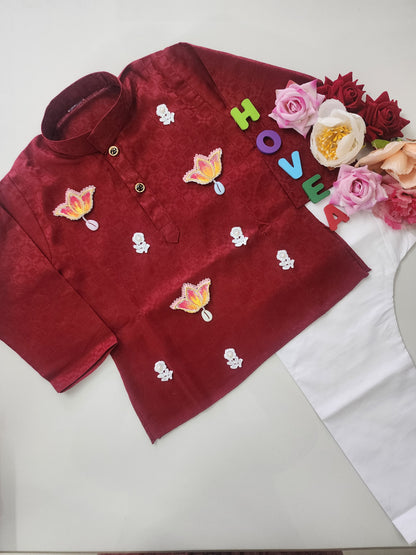 Hovea Maroon Cotton Ethnic wear kurta set for Boys