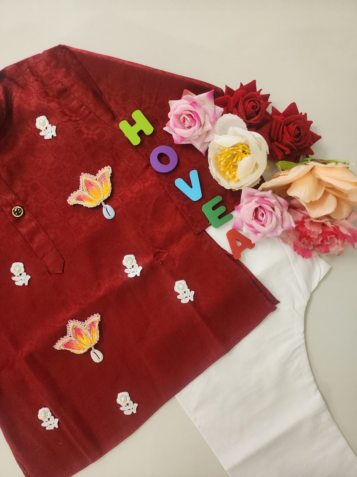 Hovea Maroon Cotton Ethnic wear kurta set for Boys