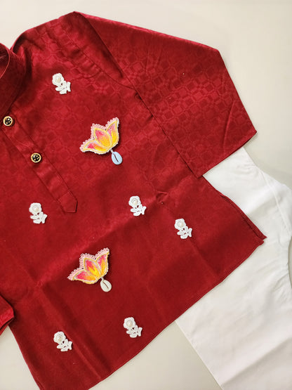 Hovea Maroon Cotton Ethnic wear kurta set for Boys