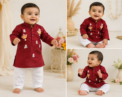 Hovea Maroon Cotton Ethnic wear kurta set for Boys