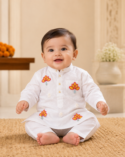 Hovea Cotton lakhnavi Hand Painted lotus kurta set
