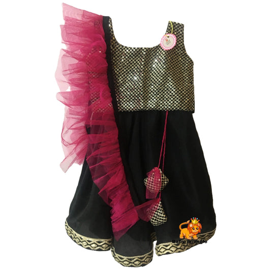 Babynjungle Sleeveless Black Embroidered Brocade Choli With Silk Lehengha choli Set for Girls