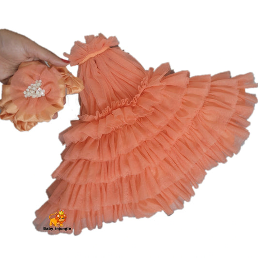 Babynjungle Girls Peach Frilled frock for kids