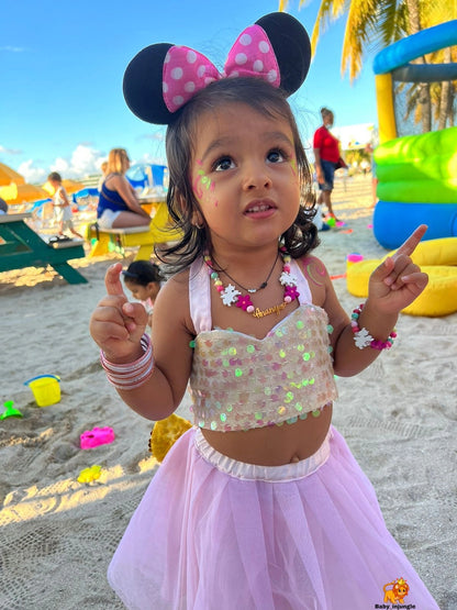 Babynjungle Girls Pink sequenced top Net skirt set for kids