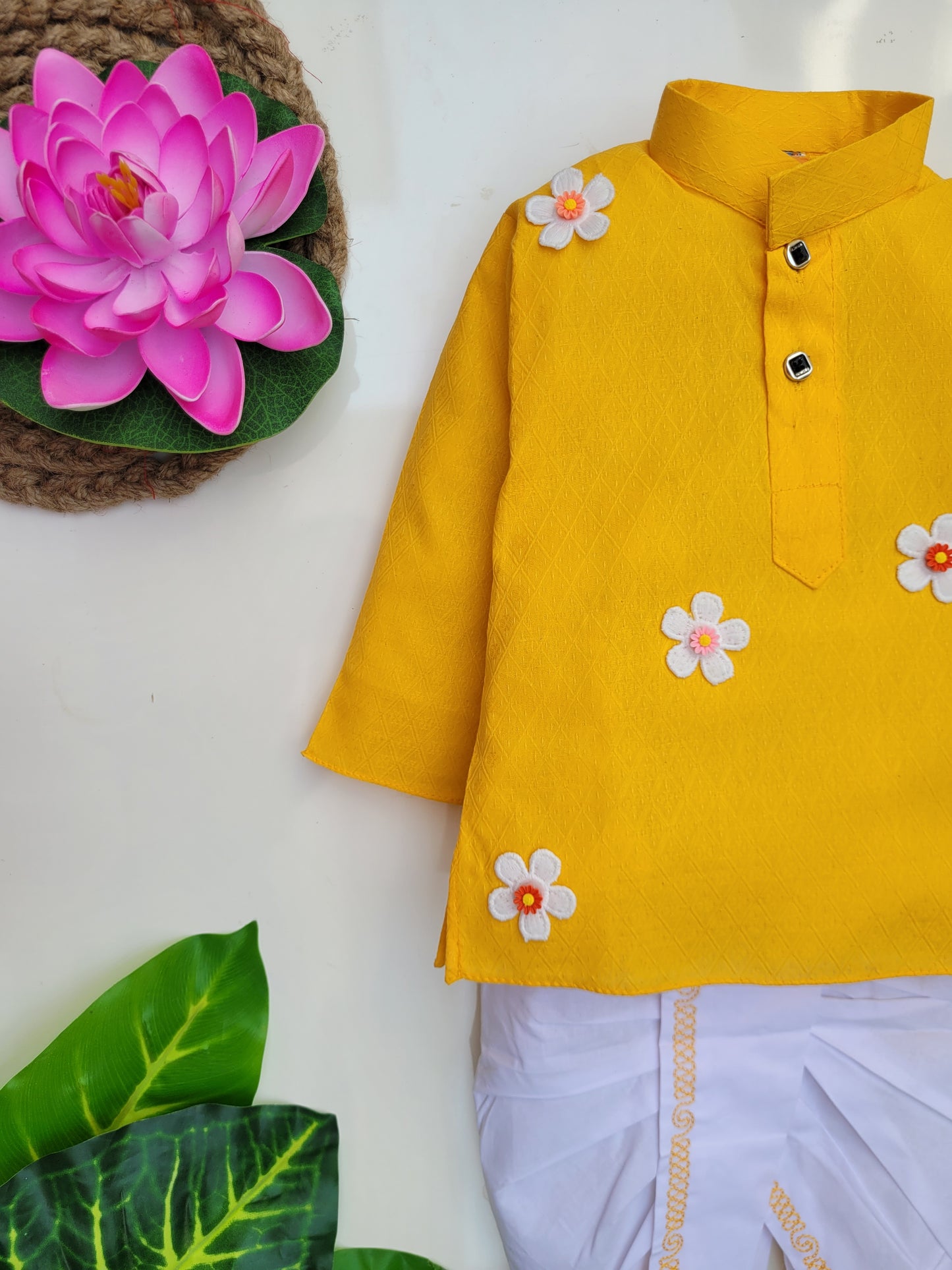 babyNjungle -Infant-Toddler-100% cotton Ethnic Wear embellished flower dhoti kurta set for Boys