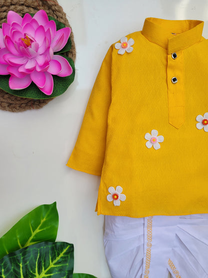 babyNjungle -Infant-Toddler-100% cotton Ethnic Wear embellished flower dhoti kurta set for Boys