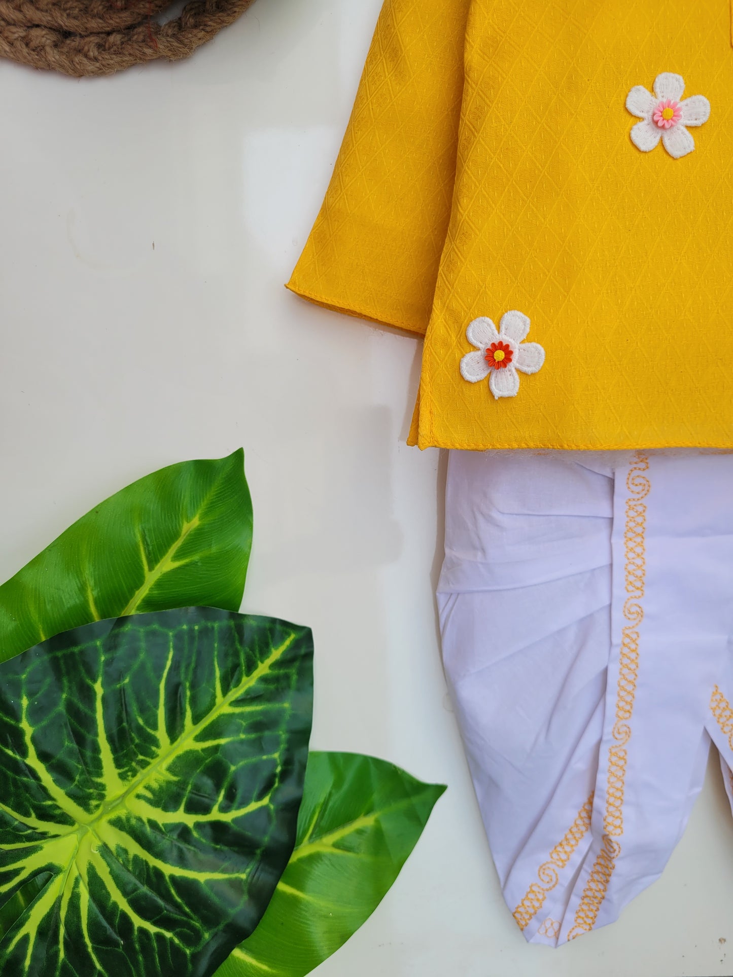 babyNjungle -Infant-Toddler-100% cotton Ethnic Wear embellished flower dhoti kurta set for Boys