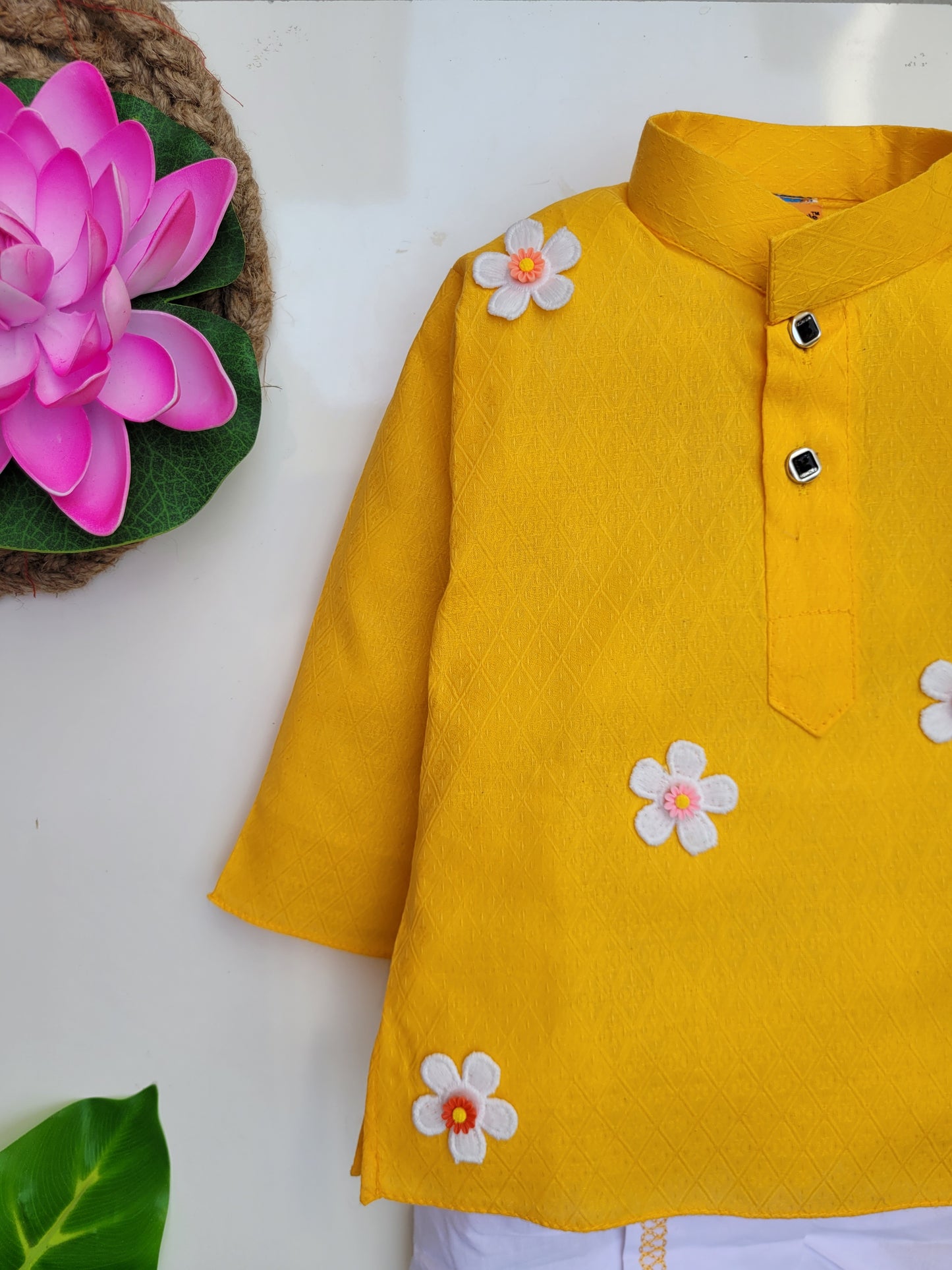 babyNjungle -Infant-Toddler-100% cotton Ethnic Wear embellished flower dhoti kurta set for Boys