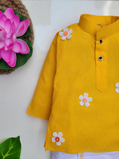 babyNjungle -Infant-Toddler-100% cotton Ethnic Wear embellished flower dhoti kurta set for Boys