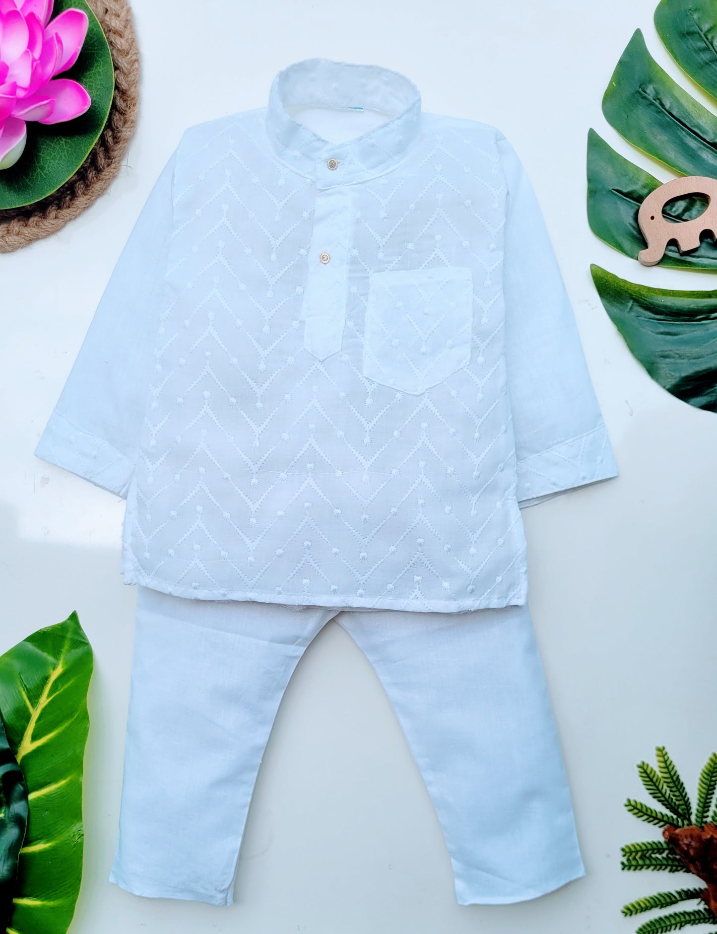babyNjungle 100% Cotton Ethnic wear Chickenkari kurta Set for Boys