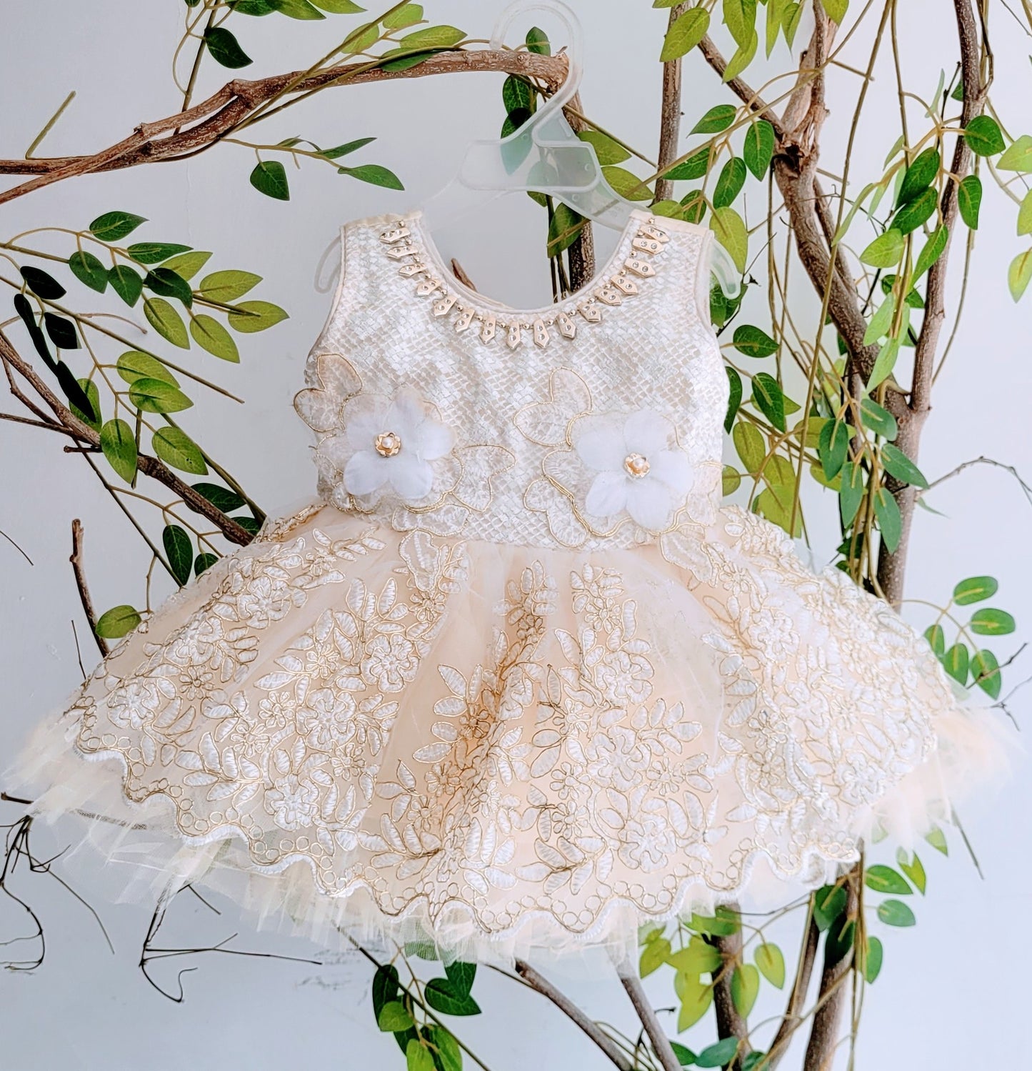 babynjungle- Partywear Sequence Golden 1st Birthday Frock for Girls