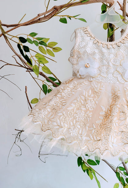 babynjungle- Partywear Sequence Golden 1st Birthday Frock for Girls