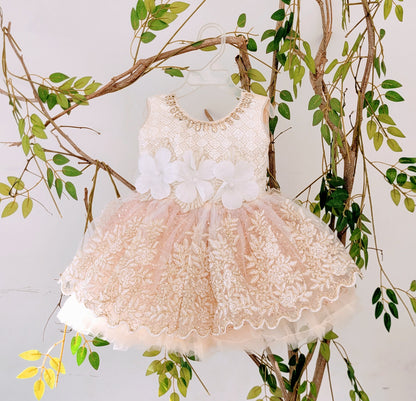 babynjungle- Partywear Sequence Golden 1st Birthday Frock for Girls