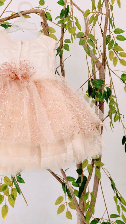 babynjungle- Partywear Sequence Golden 1st Birthday Frock for Girls