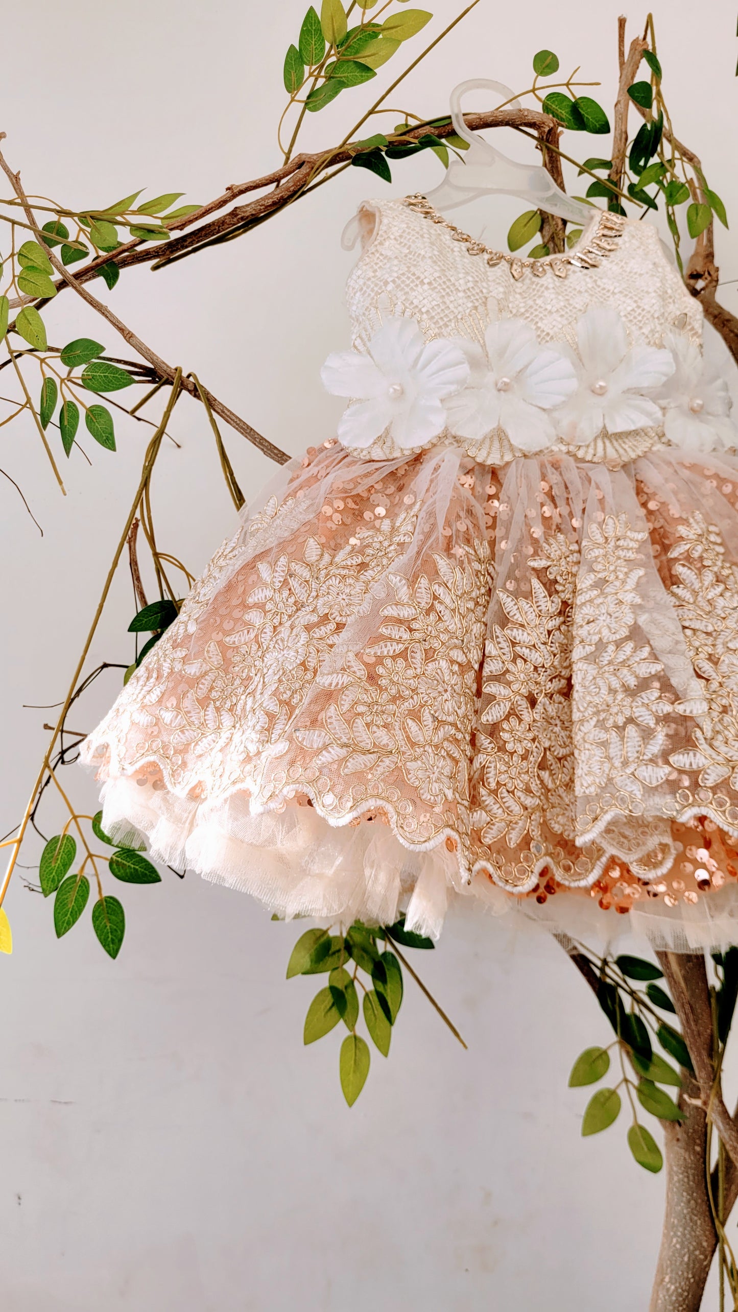 babynjungle- Partywear Sequence Golden 1st Birthday Frock for Girls