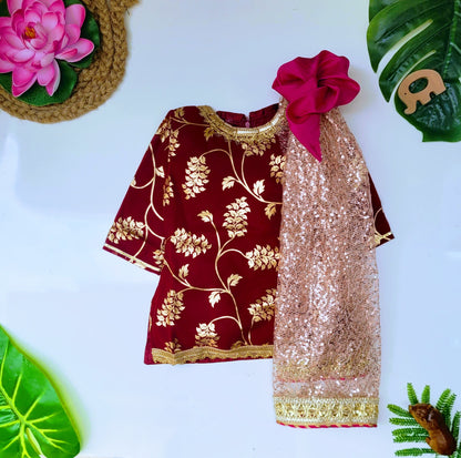 Babynjungle georgette  partywear sharara kurta set for girls