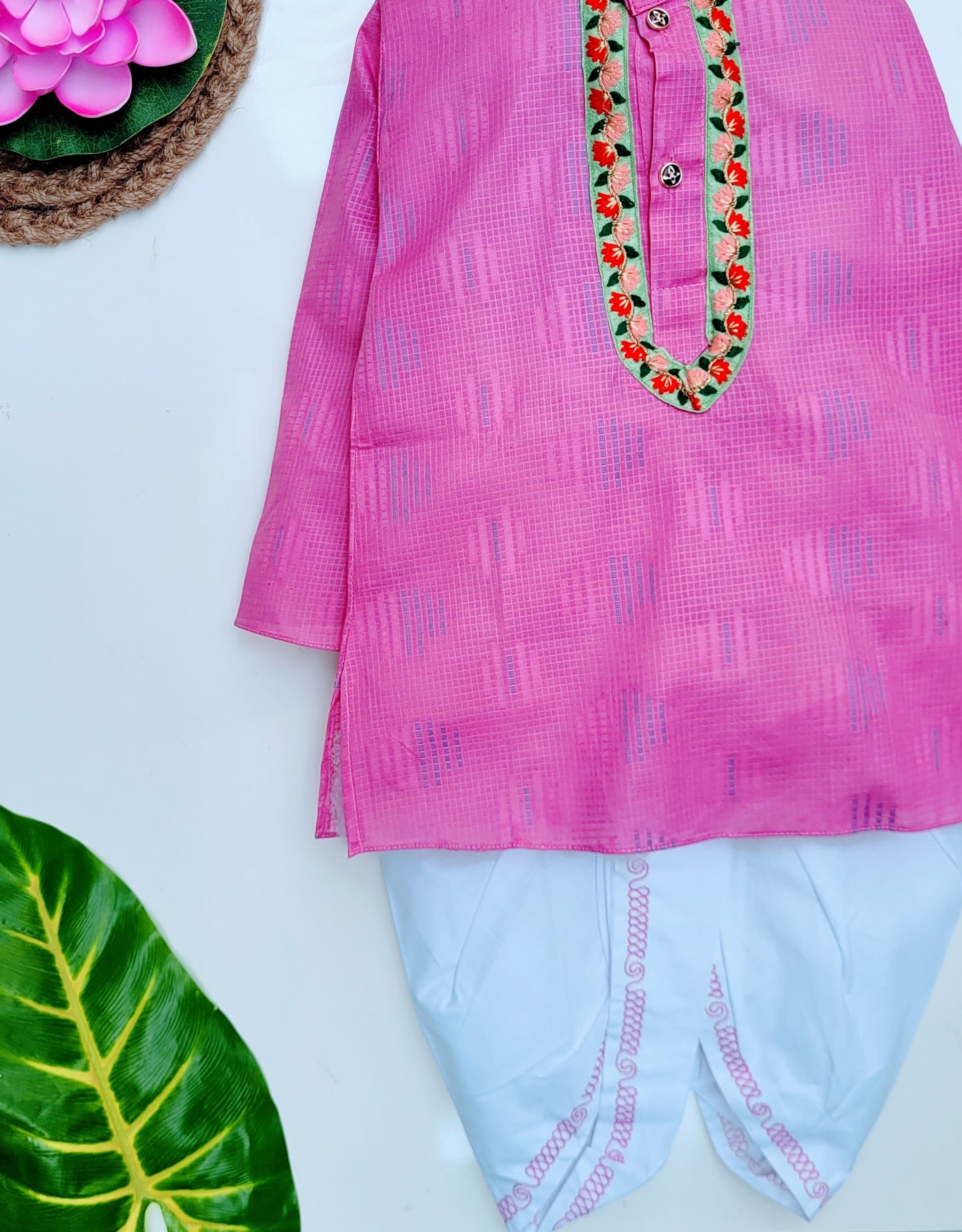 Babynjungle Kids ethnic Cotton pink dhoti kurta set for Boys