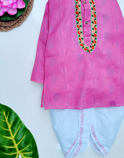 Babynjungle Kids ethnic Cotton pink dhoti kurta set for Boys