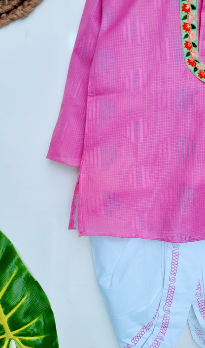 Babynjungle Kids ethnic Cotton pink dhoti kurta set for Boys