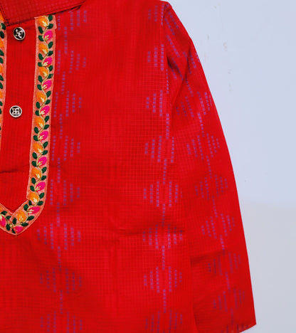 Babynjungle Kids Maroon cotton printed dhoti kurta Set for Boys