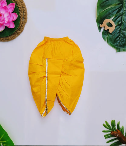 Babynjungle kids Cotton hand Printed dhoti  white n yellow  Kurta Set for Boys