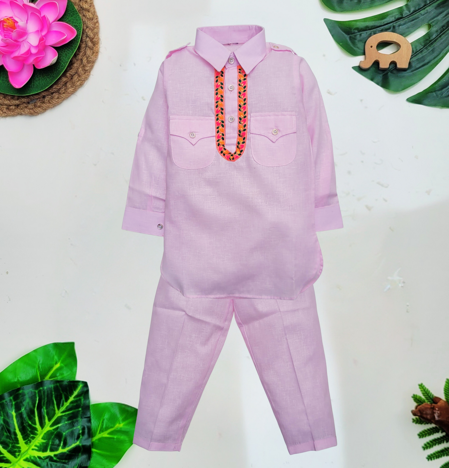 Babynjungle 100% Cotton Kids Ethnic Wear Pathani kurta set for Boys