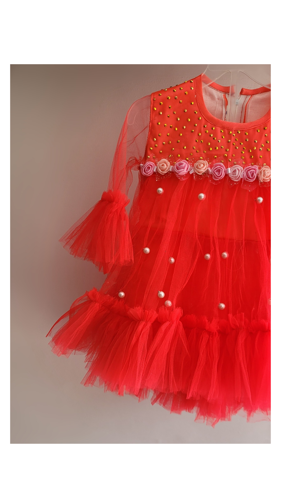 Babynjungle kids Frills Red net frock for Girls