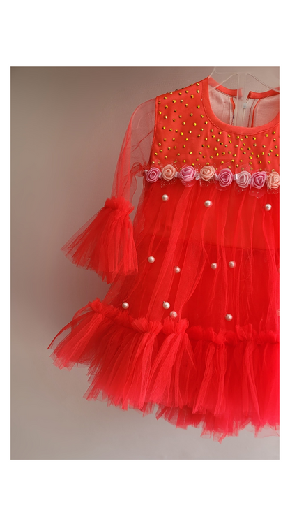 Babynjungle kids Frills Red net frock for Girls