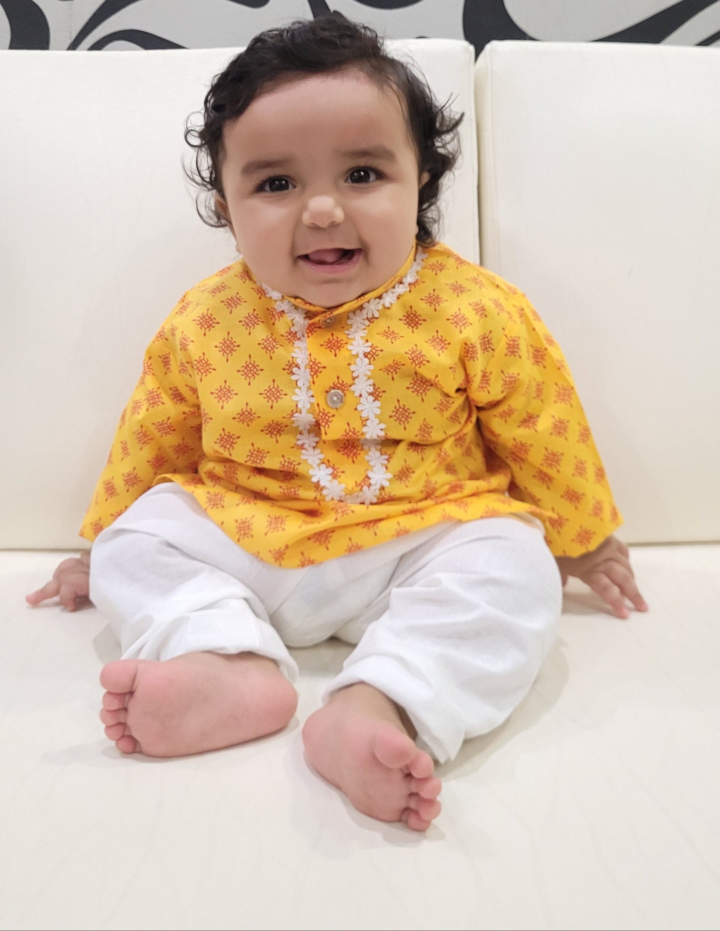 South Indian traditional festive wear Yellow kurta set 