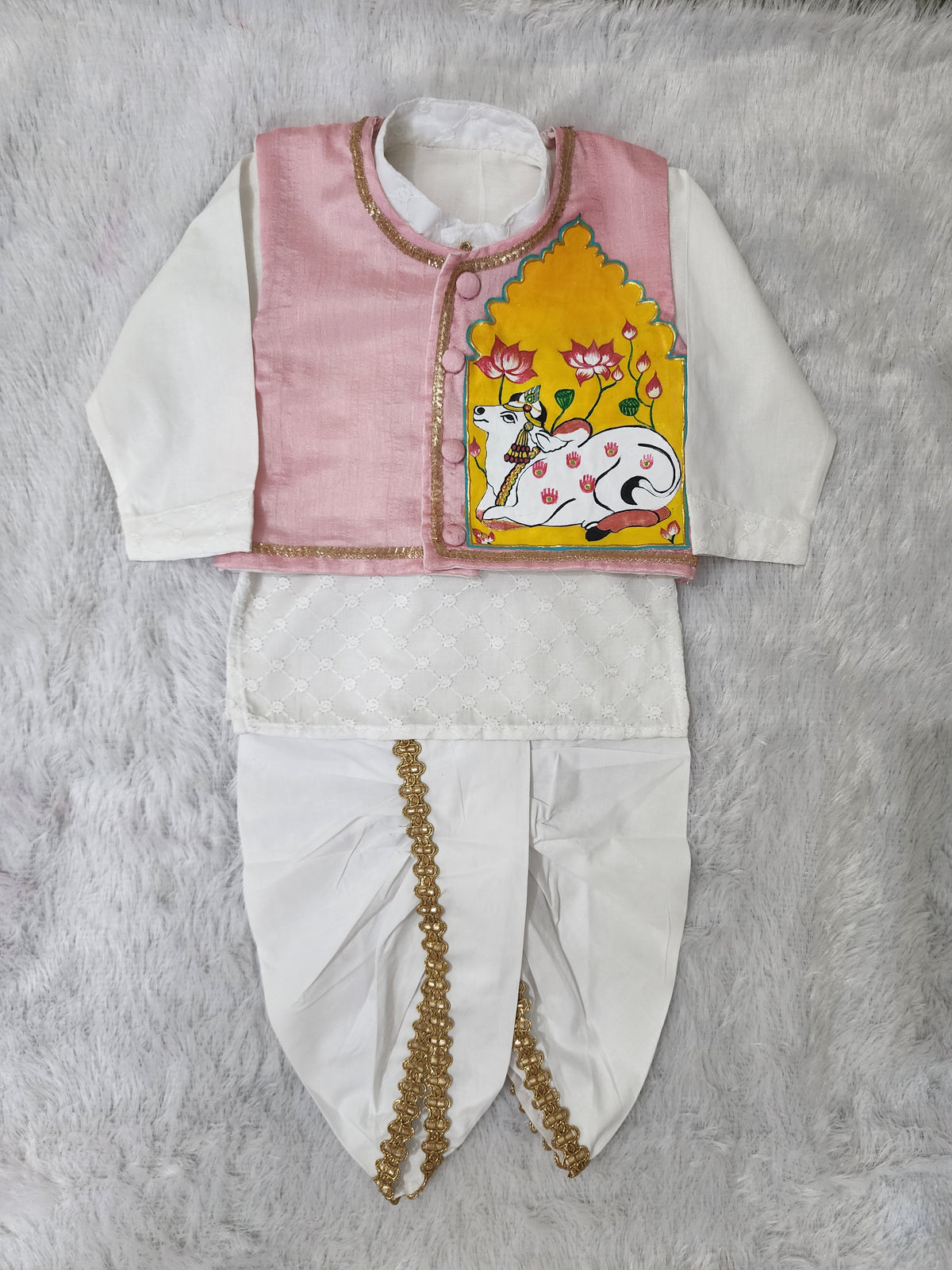 Hovea Hand painted jacket with Cotton lakhnavi kurta dhoti set