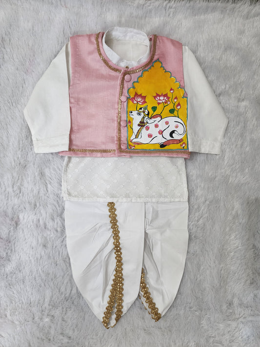Hovea Hand painted jacket with Cotton lakhnavi kurta dhoti set