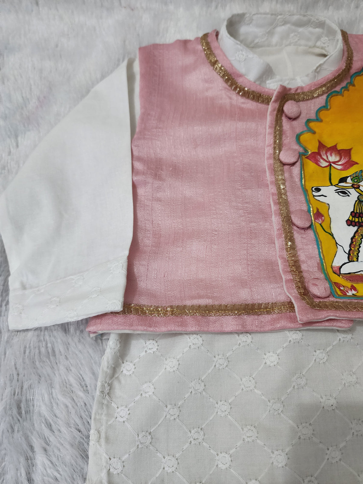 Hovea Hand painted jacket with Cotton lakhnavi kurta dhoti set