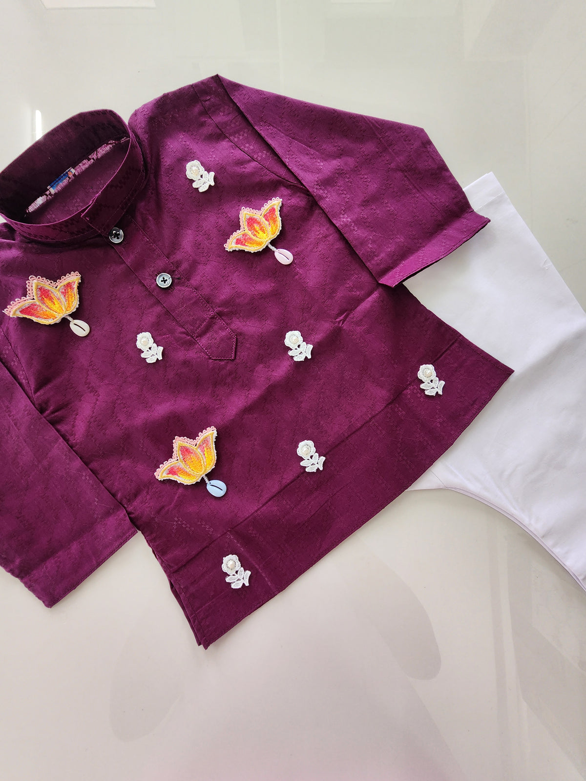 Hovea Maroon Cotton Ethnic wear kurta set for Boys