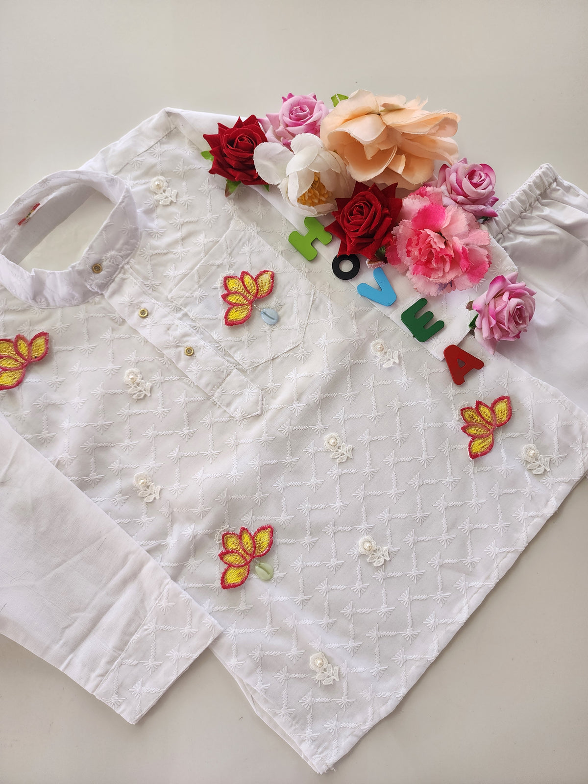 Hovea Cotton lakhnavi Hand Painted lotus kurta set