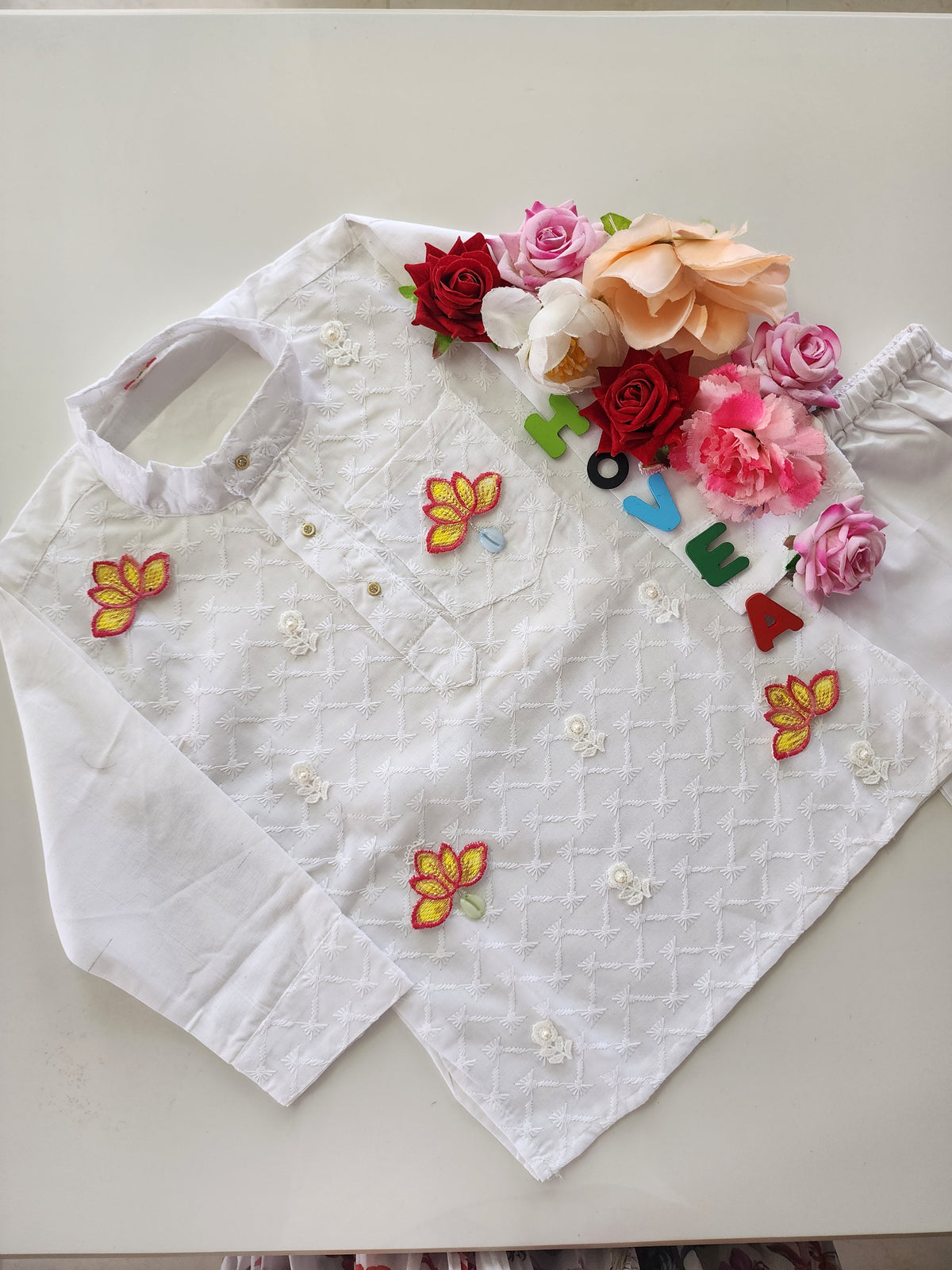 Hovea Cotton lakhnavi Hand Painted lotus kurta set