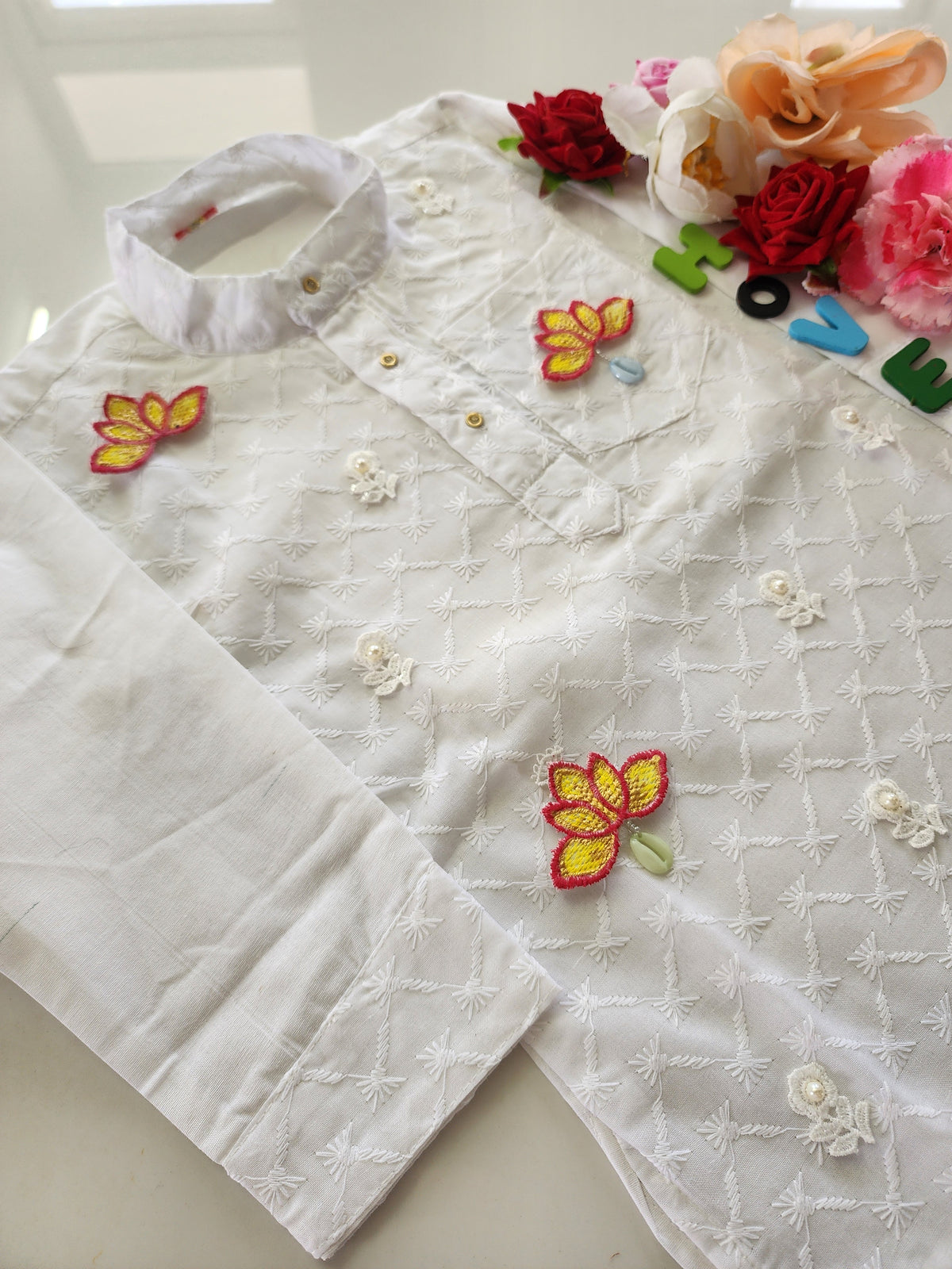 Hovea Cotton lakhnavi Hand Painted lotus kurta set