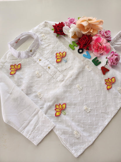Hovea Cotton lakhnavi Hand Painted lotus kurta set